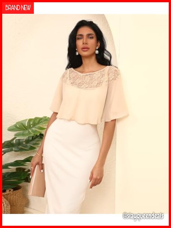 MMGKU Women Chiffon Lace Shawl Wrap Evening Capelet Bridal Cover Up